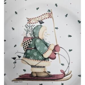 DISCOUNTED! Sakura Debbie Mumm "Sledding Characters" stoneware 8.25" dessert
